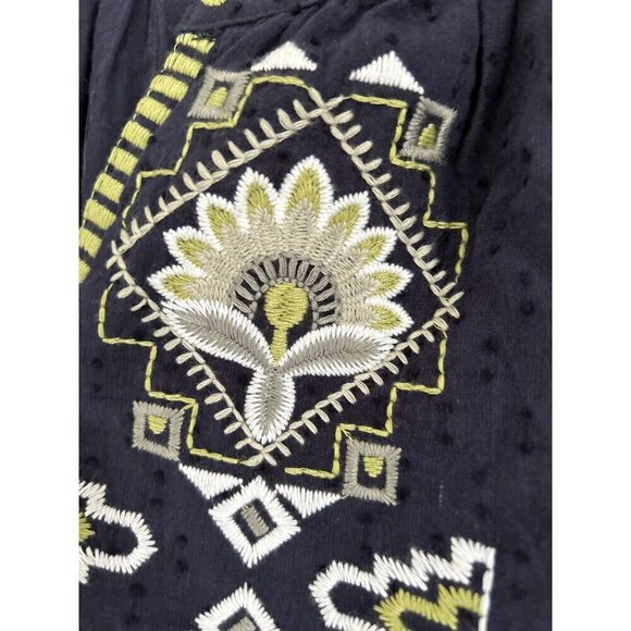 Anthropologie Solitaire Peasant Embroidered Johnny Blouse Floral Eyelet Shirt Bl - Picture 6 of 10